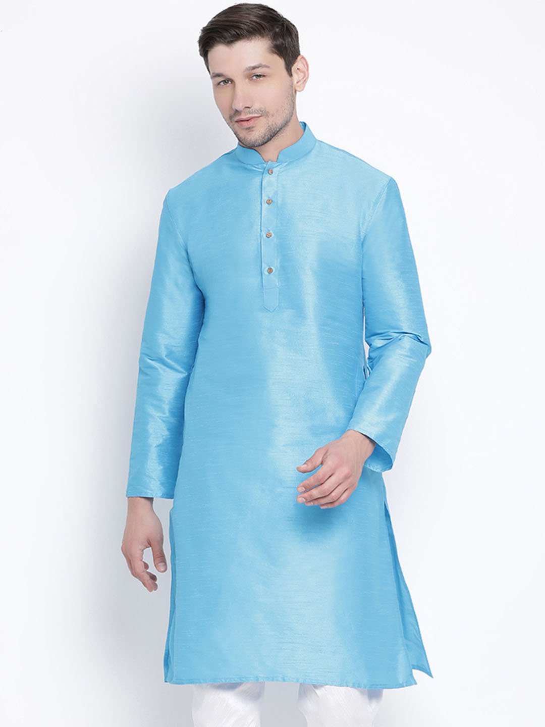 Men's Light Blue Cotton Silk Blend Kurta