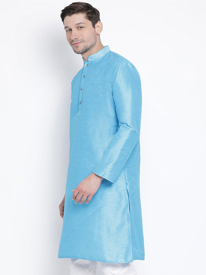 Men's Light Blue Cotton Silk Blend Kurta