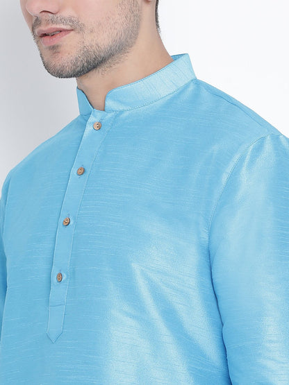 Men's Light Blue Cotton Silk Blend Kurta