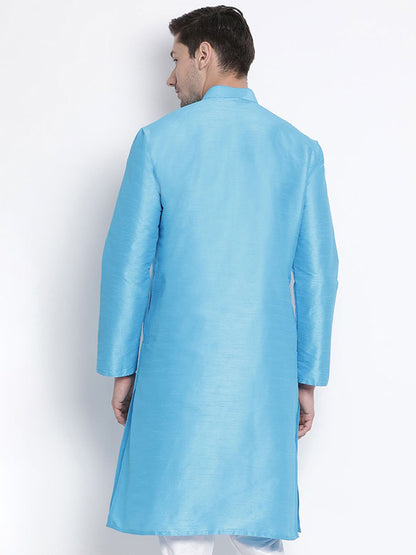 Men's Light Blue Cotton Silk Blend Kurta