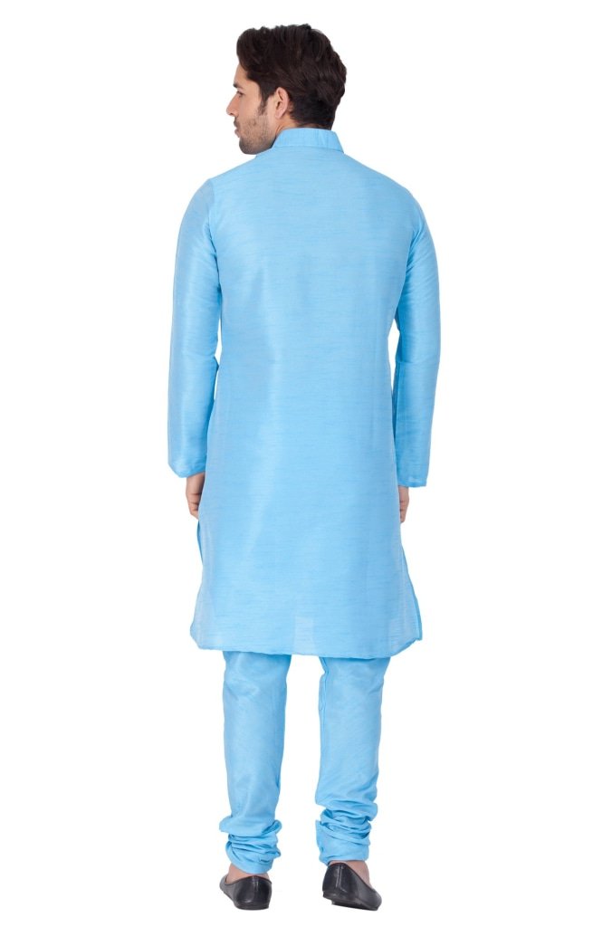 Men's Light Blue Cotton Silk Blend Kurta and Pyjama Set