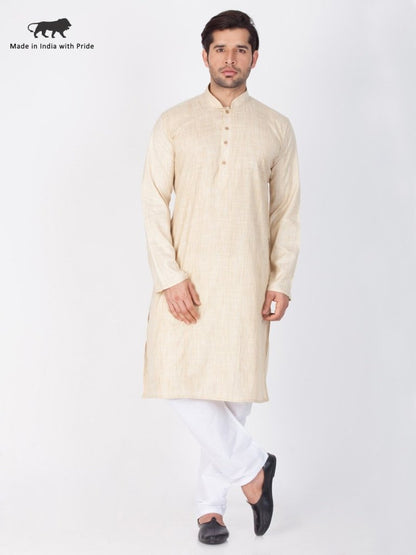 Men's Beige Cotton Kurta and Pyjama Set