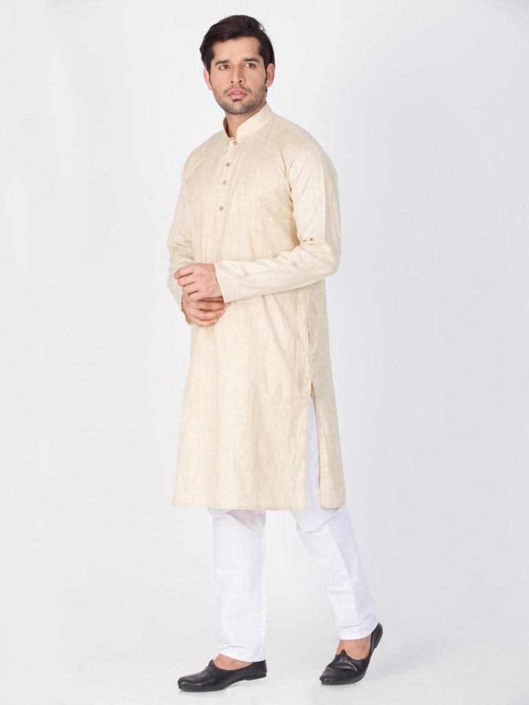 Men's Beige Cotton Kurta and Pyjama Set