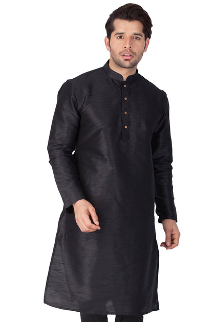 Men's Black Cotton Silk Blend Kurta