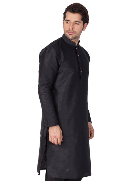 Men's Black Cotton Silk Blend Kurta