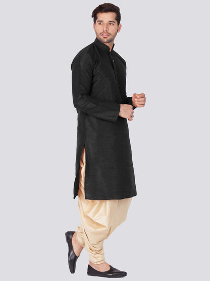 Men's Black Cotton Silk Blend Kurta and Dhoti Pant Set
