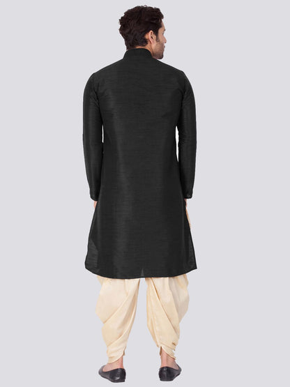 Men's Black Cotton Silk Blend Kurta and Dhoti Pant Set