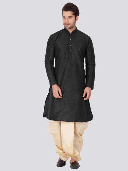 Men's Black Cotton Silk Blend Kurta and Dhoti Pant Set