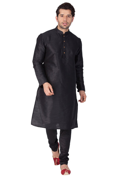 Men's Black Cotton Silk Blend Kurta