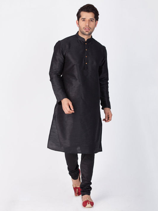 Men's Black Cotton Silk Blend Kurta and Pyjama Set