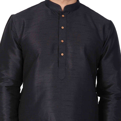 Men's Black Cotton Silk Blend Kurta
