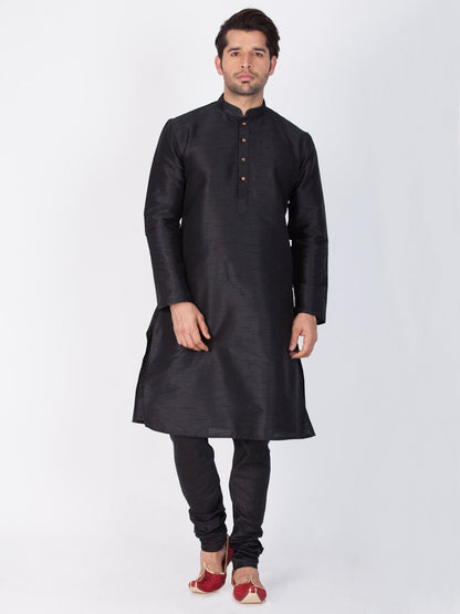 Men's Black Cotton Silk Blend Kurta and Pyjama Set