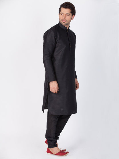 Men's Black Cotton Silk Blend Kurta and Pyjama Set