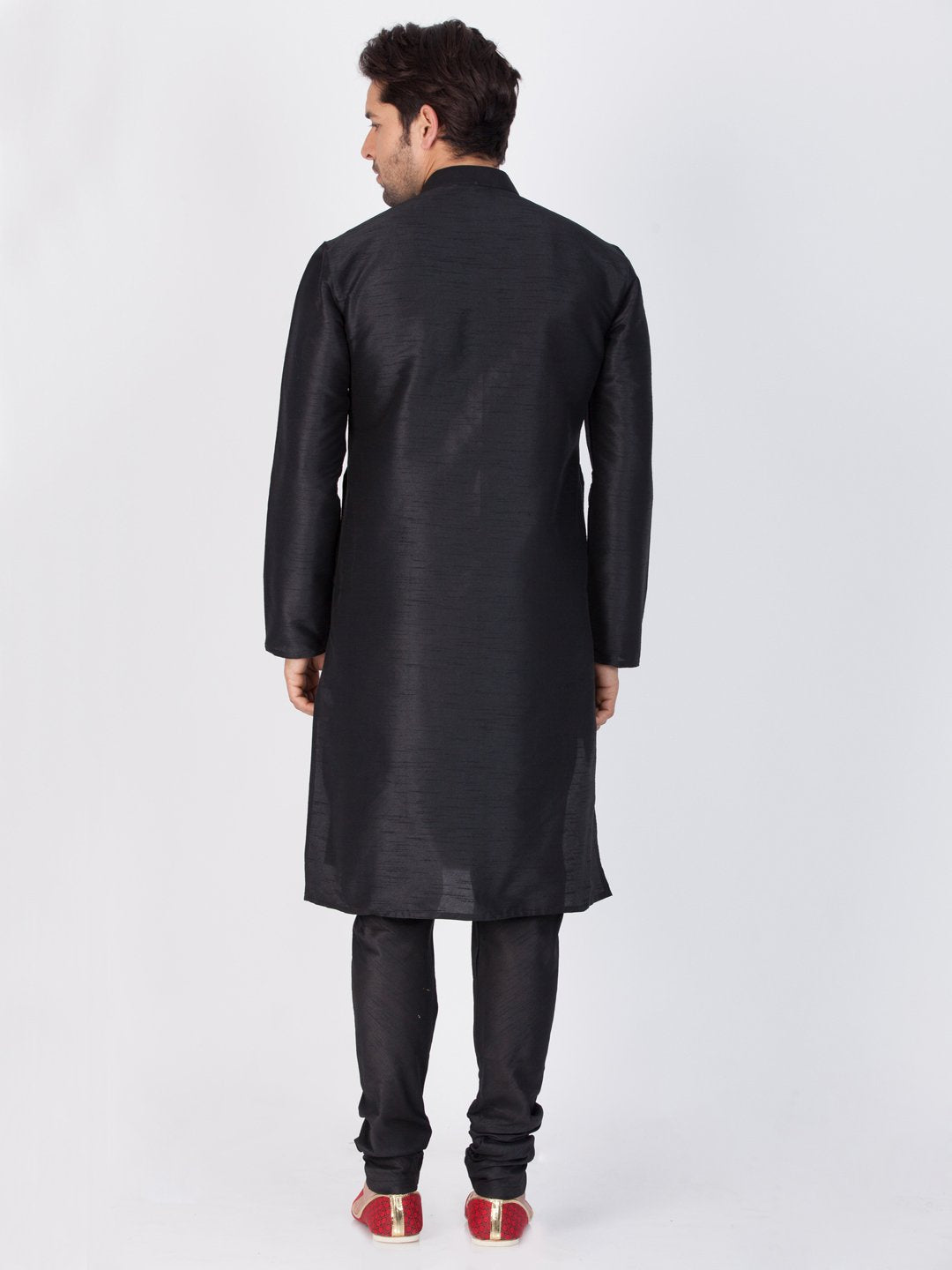 Men's Black Cotton Silk Blend Kurta and Pyjama Set