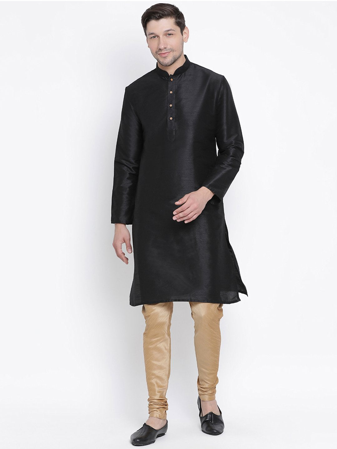 Men's Black Cotton Silk Blend Kurta and Pyjama Set