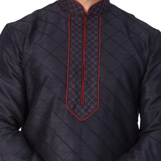 Men's Black Cotton Silk Blend Kurta