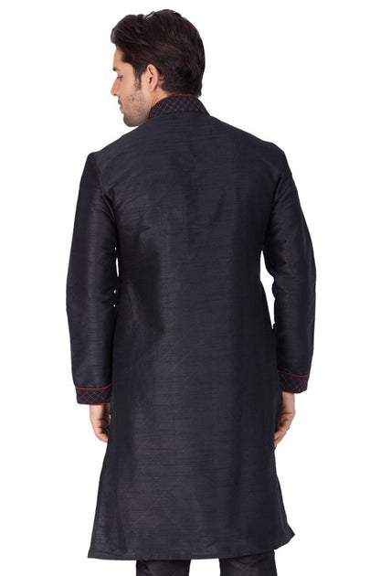 Men's Black Cotton Silk Blend Kurta