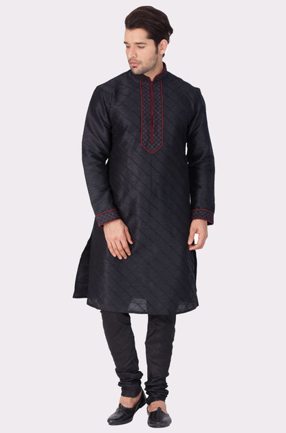 Men's Black Cotton Silk Blend Kurta and Pyjama Set