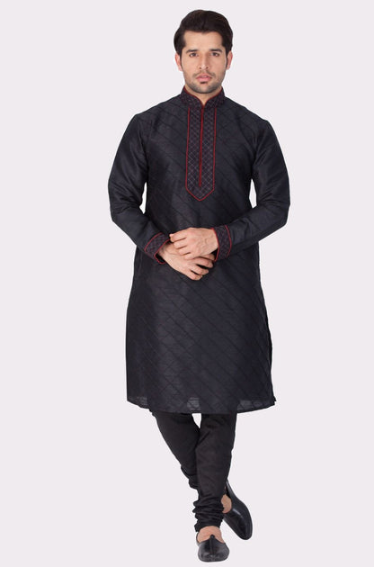 Men's Black Cotton Silk Blend Kurta and Pyjama Set