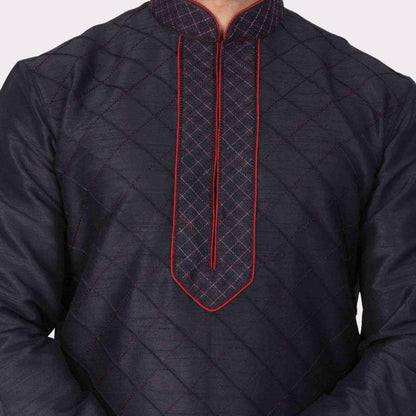 Men's Black Cotton Silk Blend Kurta and Pyjama Set