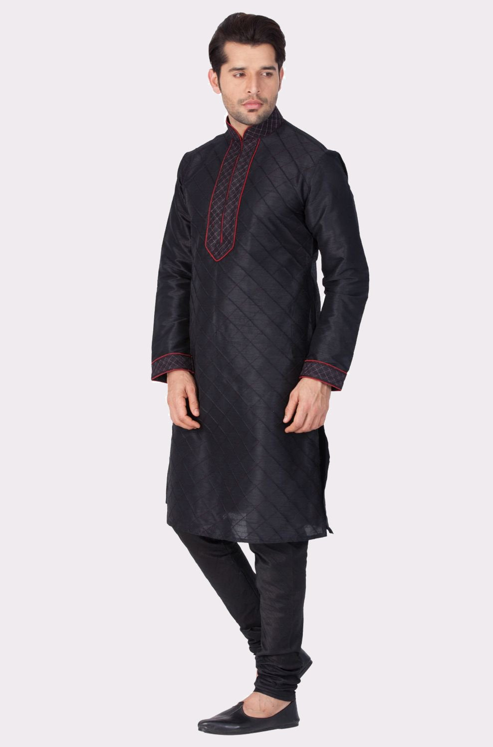 Men's Black Cotton Silk Blend Kurta and Pyjama Set