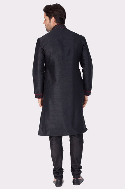 Men's Black Cotton Silk Blend Kurta and Pyjama Set