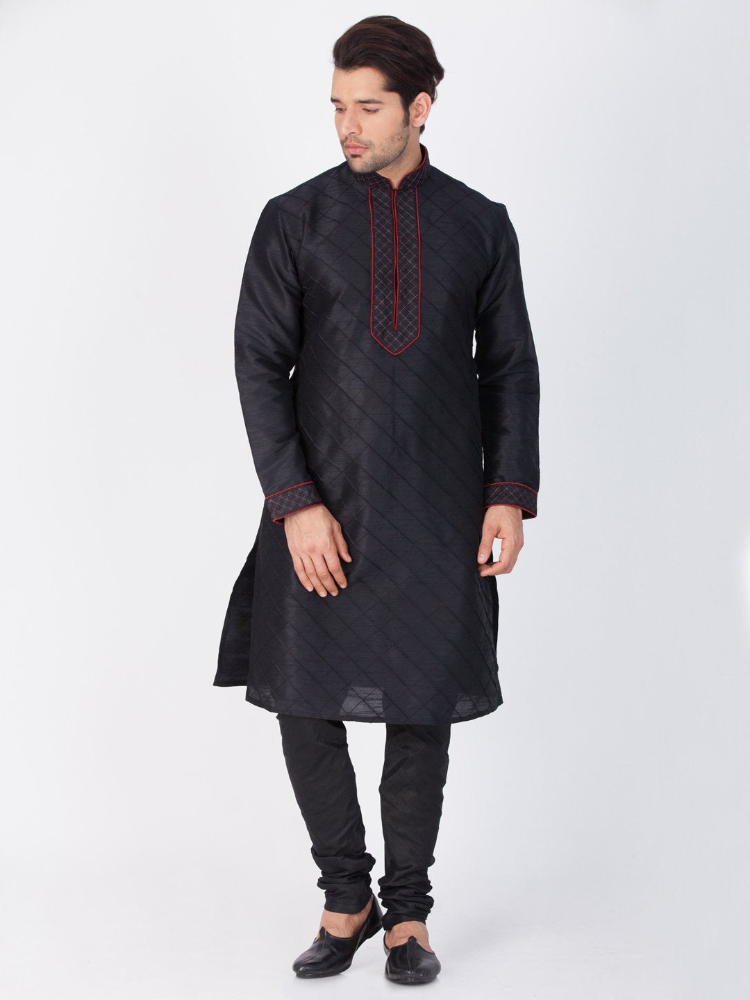 Men's Black Cotton Silk Blend Kurta
