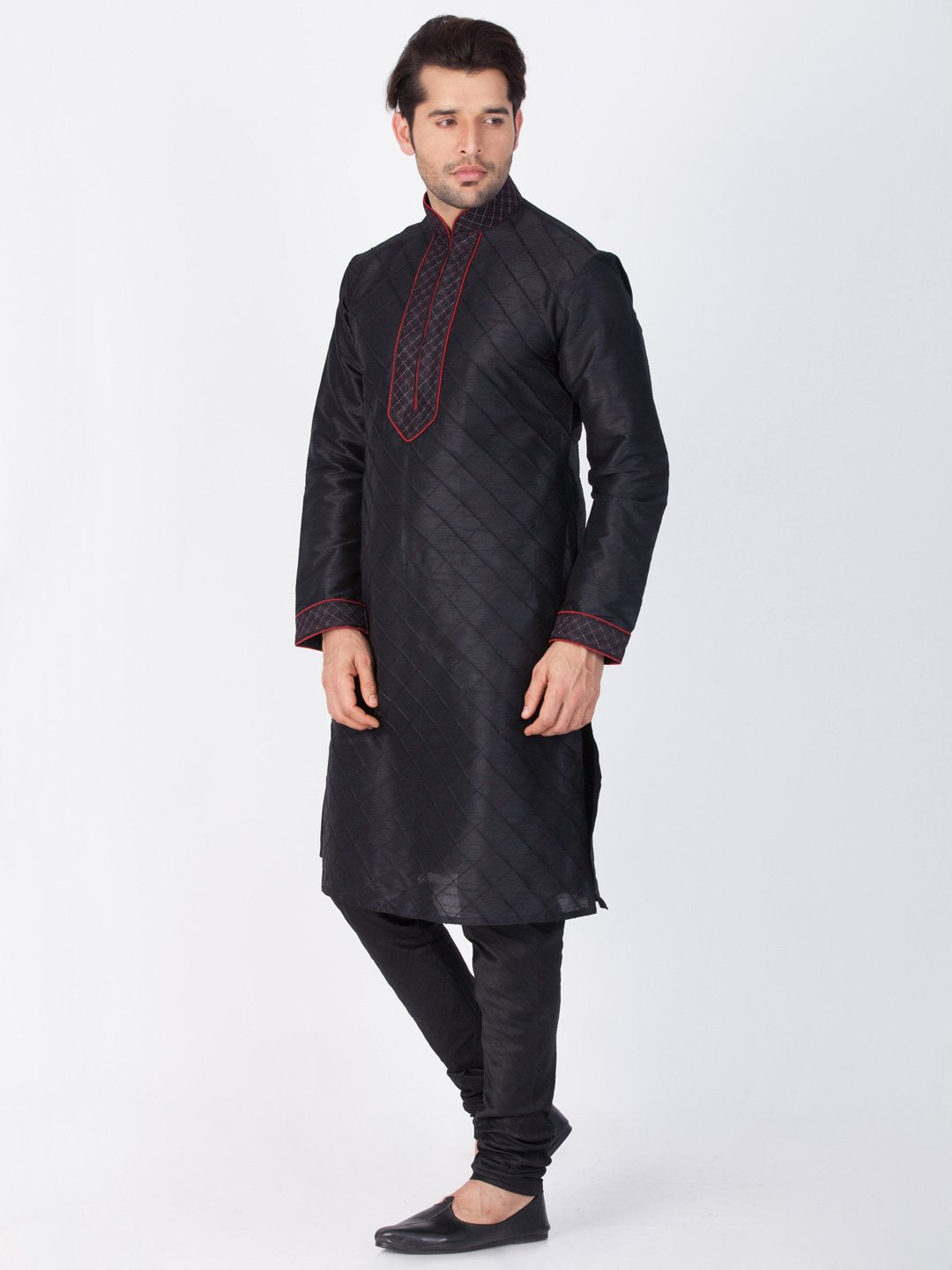 Men's Black Cotton Silk Blend Kurta