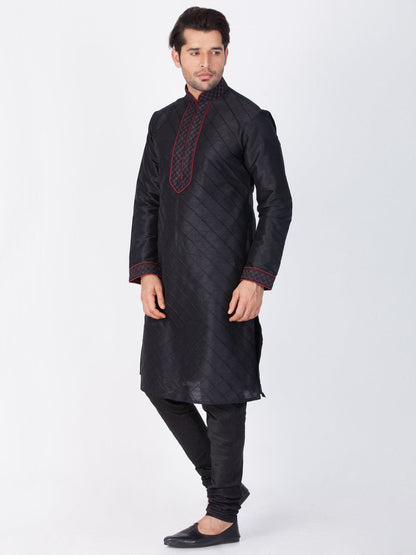 Men's Black Cotton Silk Blend Kurta