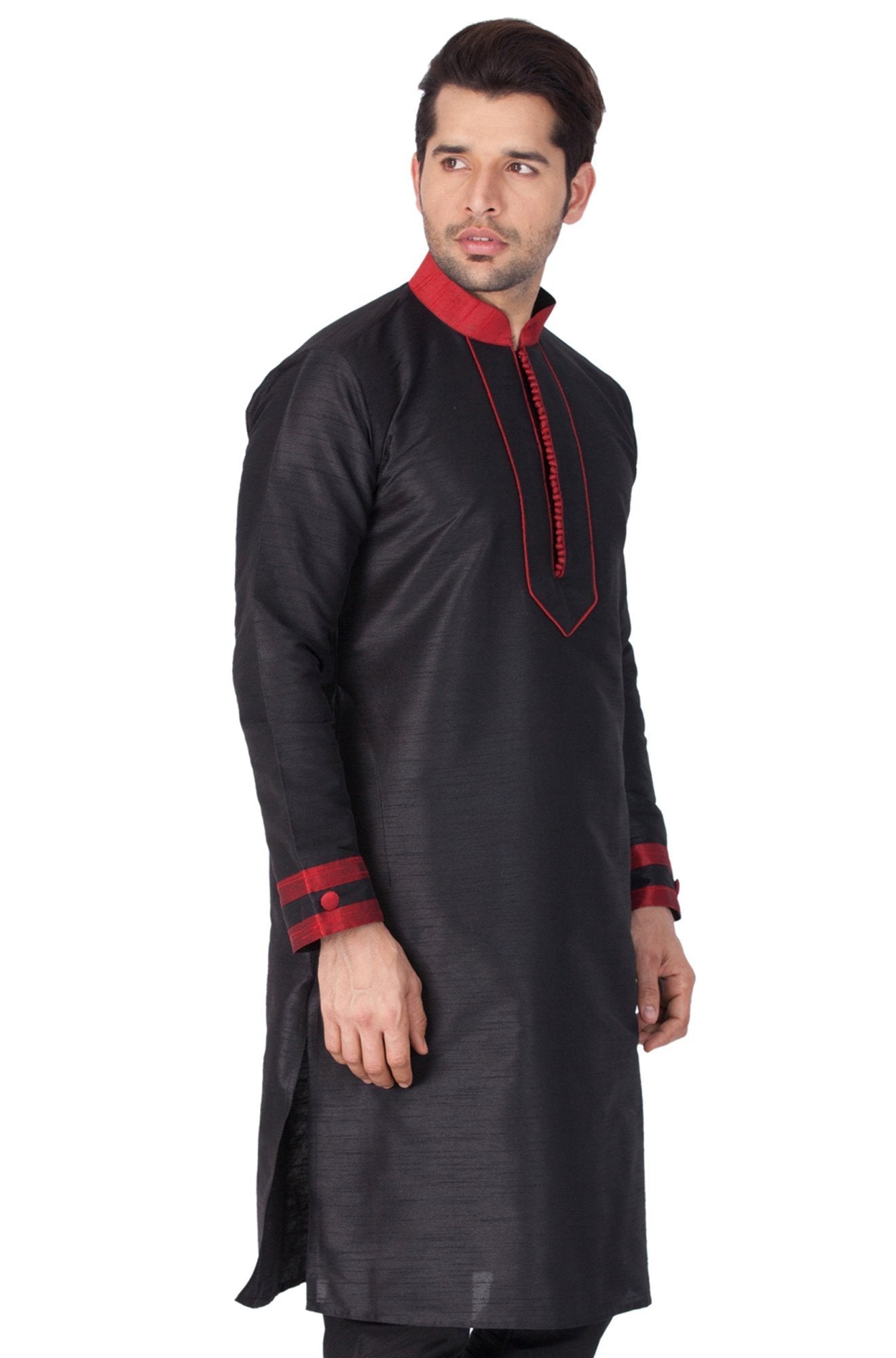 Men's Black Cotton Silk Blend Kurta