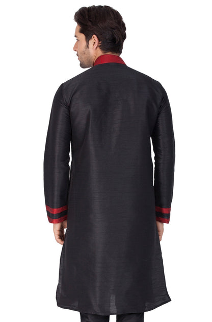 Men's Black Cotton Silk Blend Kurta