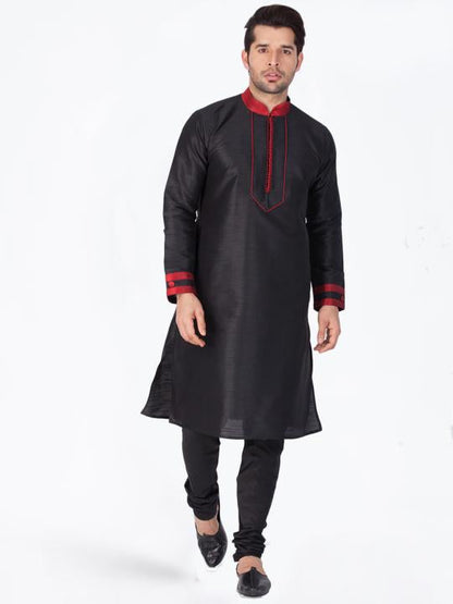 Men's Black Cotton Silk Blend Kurta and Pyjama Set