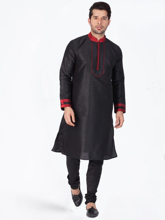 Men's Black Cotton Silk Blend Kurta and Pyjama Set