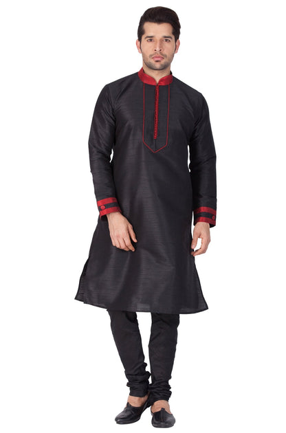 Men's Black Cotton Silk Blend Kurta