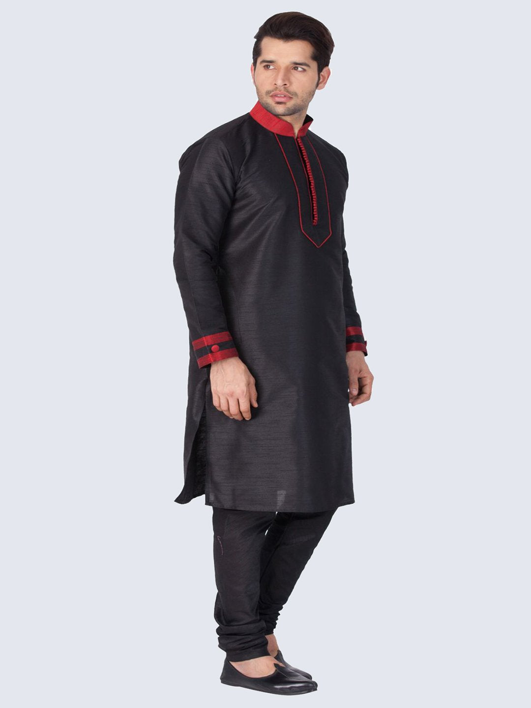 Men's Black Cotton Silk Blend Kurta and Pyjama Set