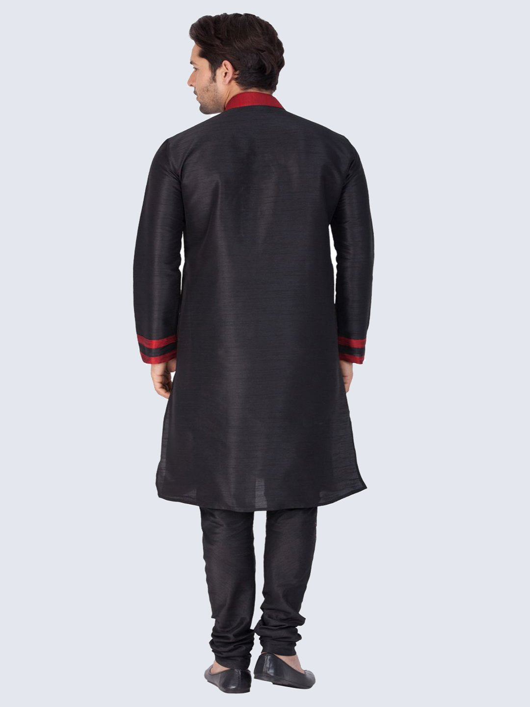 Men's Black Cotton Silk Blend Kurta and Pyjama Set