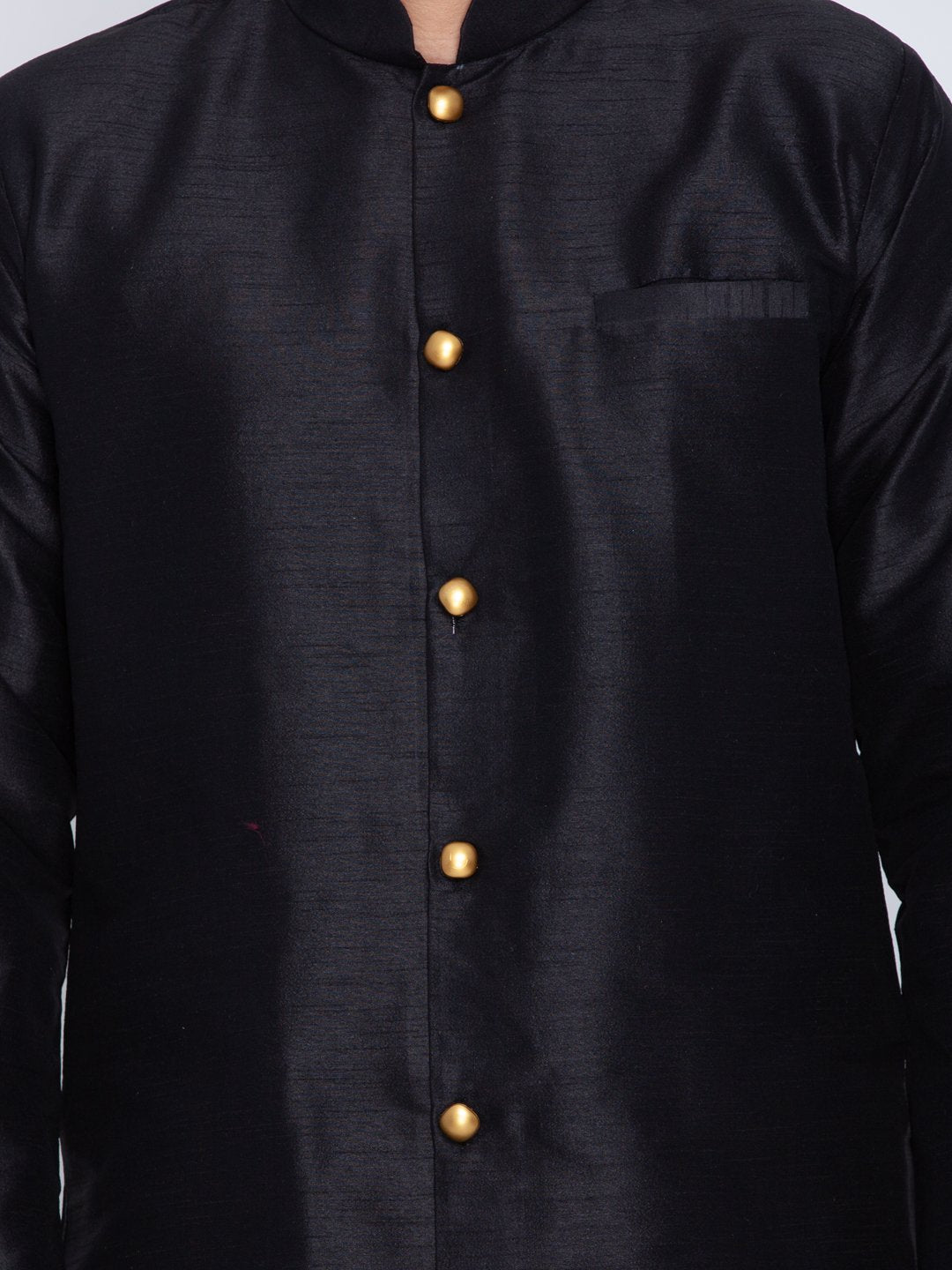 Men's Black Cotton Silk Blend Sherwani Set