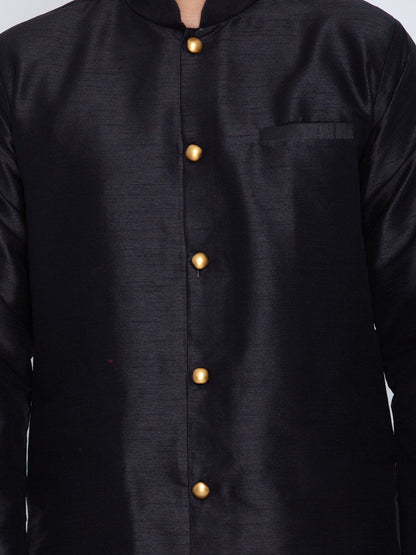 Men's Black Cotton Silk Blend Sherwani Set