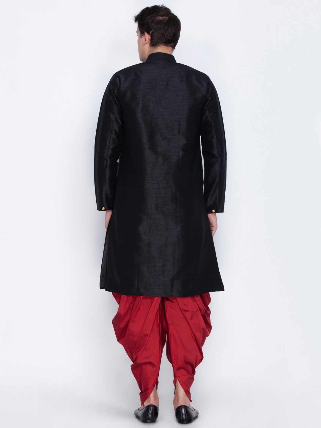 Men's Black Cotton Silk Blend Sherwani Set