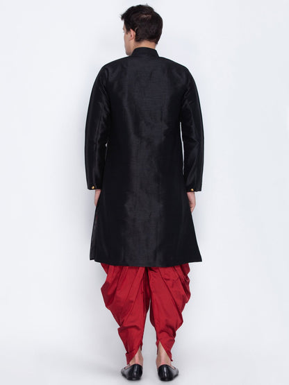 Men's Black Cotton Silk Blend Sherwani Set