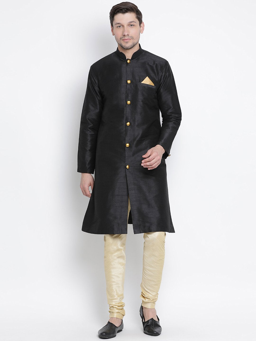 Men's Black Cotton Silk Blend Kurta and Pyjama Set