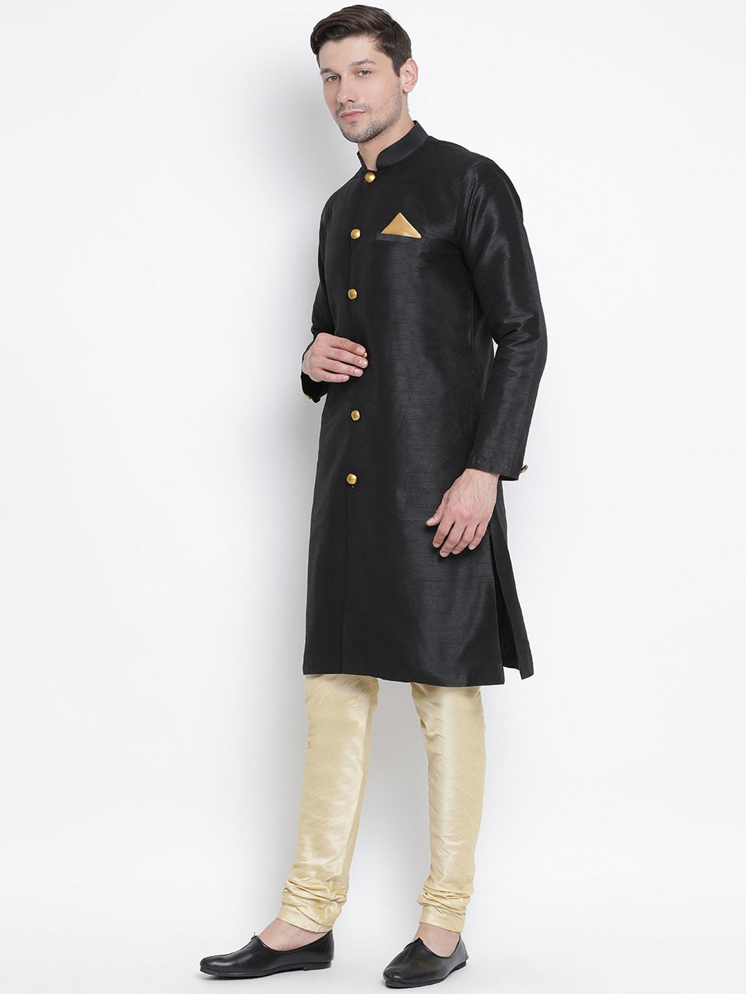 Men's Black Cotton Silk Blend Kurta and Pyjama Set