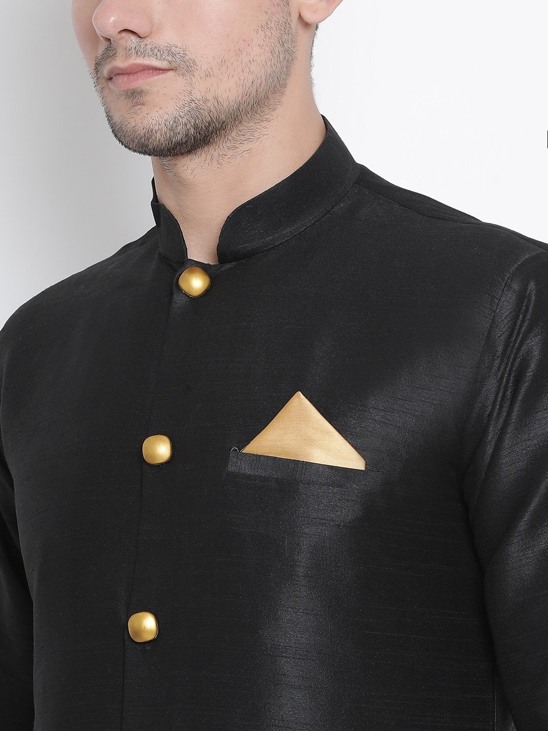 Men's Black Cotton Silk Blend Kurta and Pyjama Set