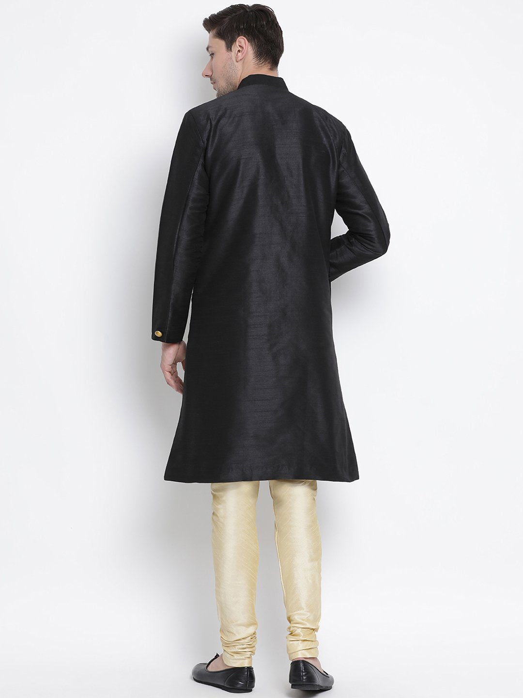 Men's Black Cotton Silk Blend Kurta and Pyjama Set