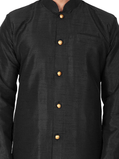 Men's Black Cotton Silk Blend Sherwani Set