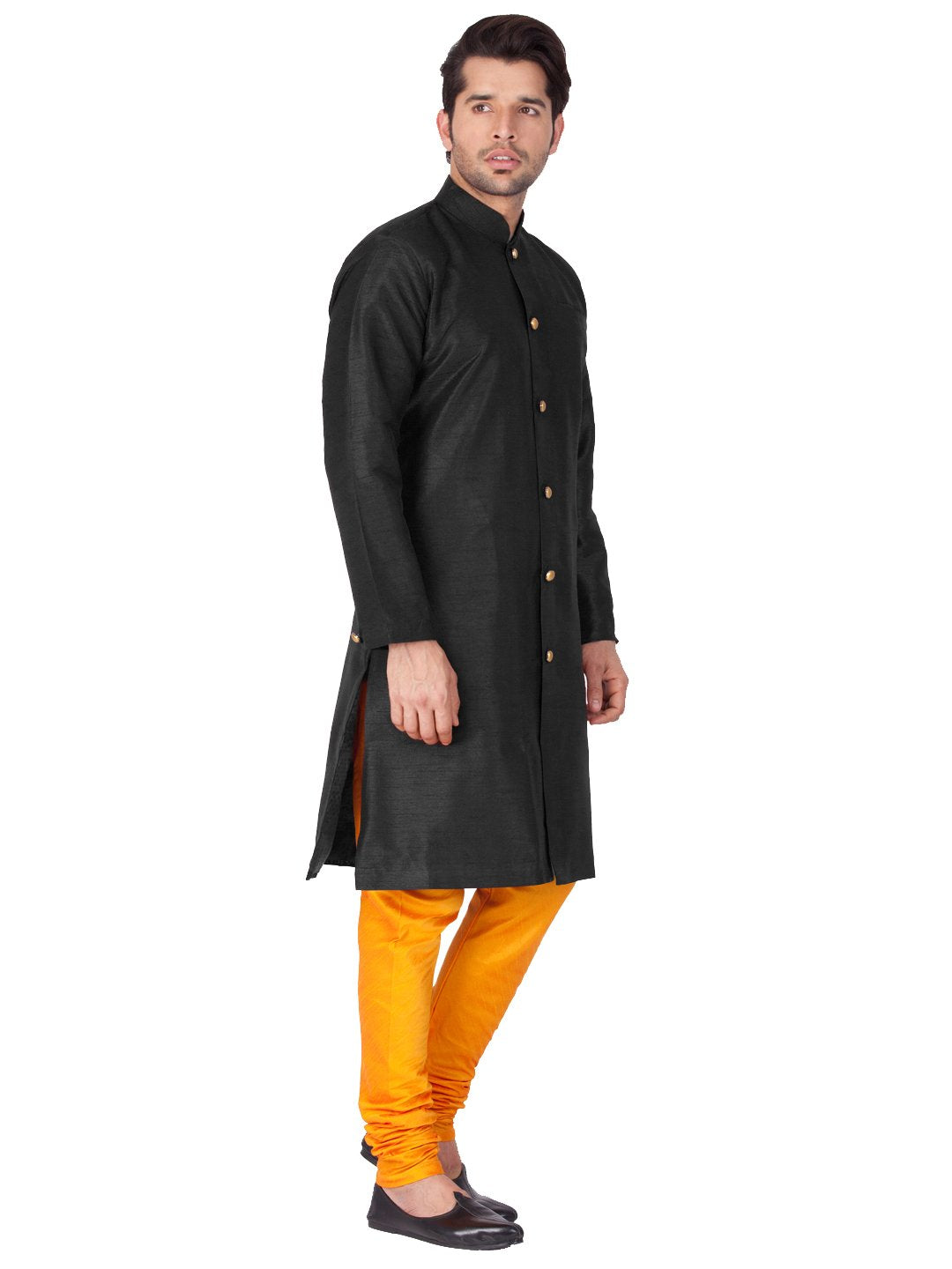 Men's Black Cotton Silk Blend Sherwani Set
