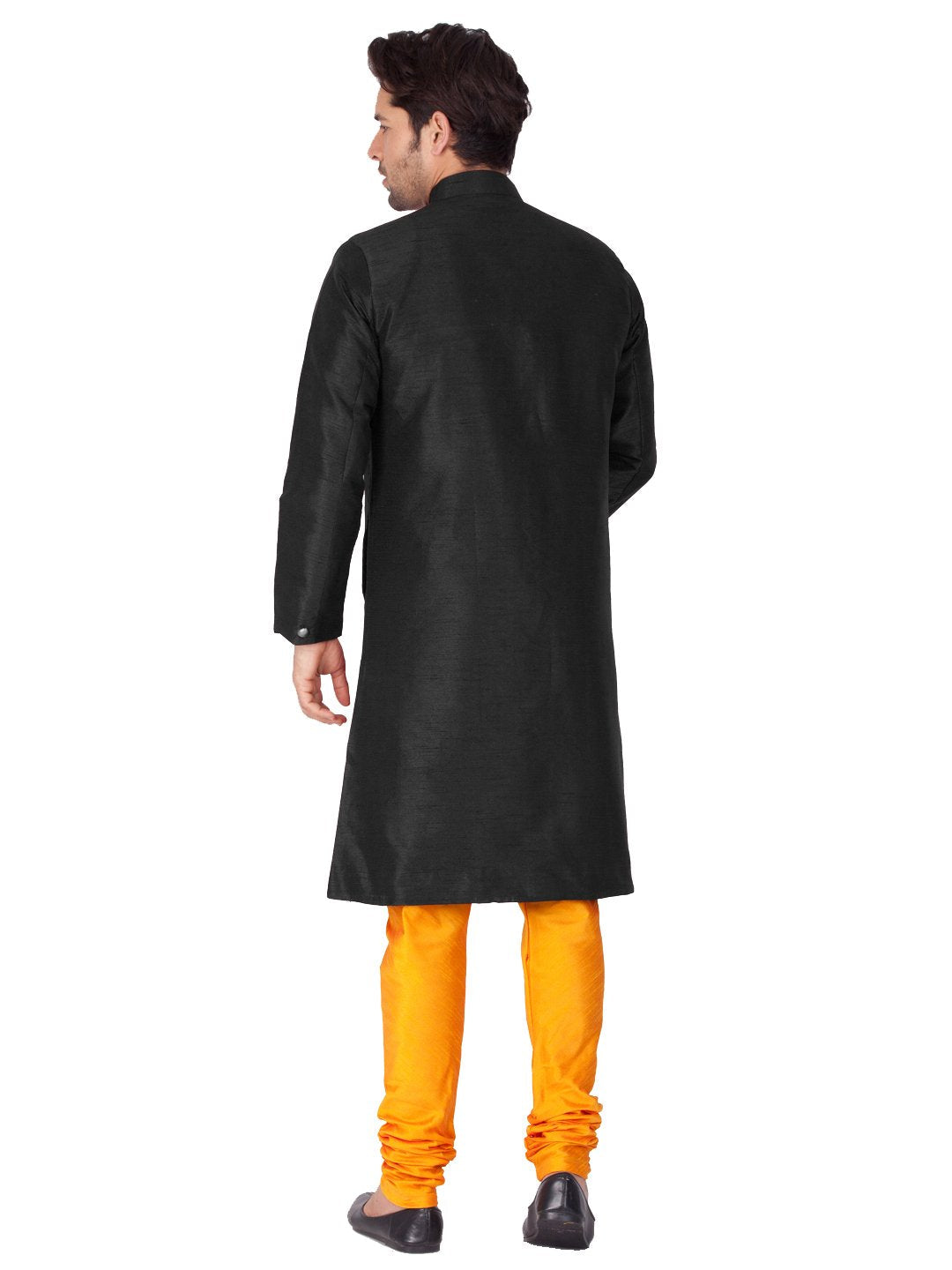 Men's Black Cotton Silk Blend Sherwani Set