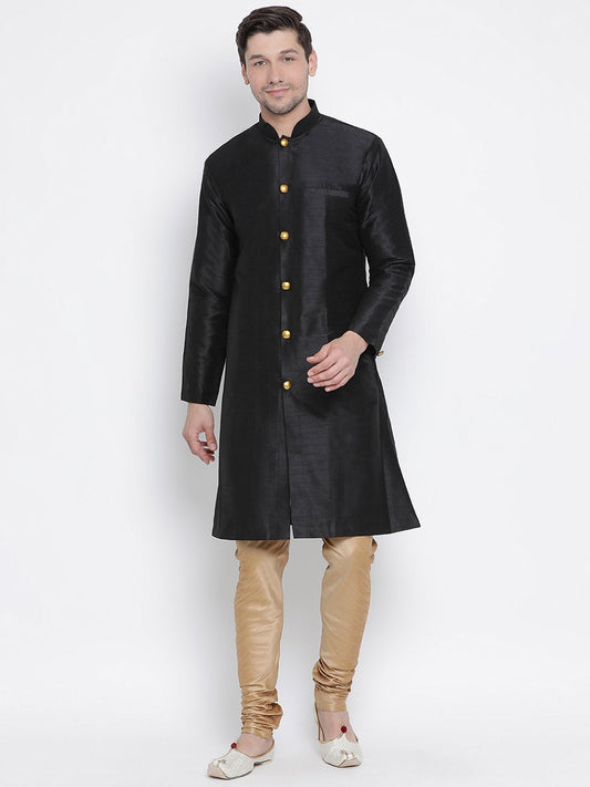 Men's Black Cotton Silk Blend Kurta and Pyjama Set