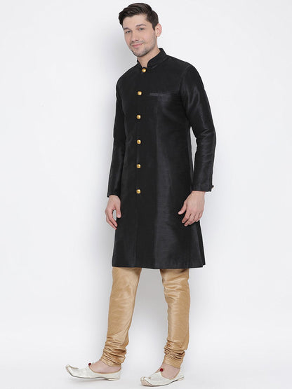 Men's Black Cotton Silk Blend Kurta and Pyjama Set