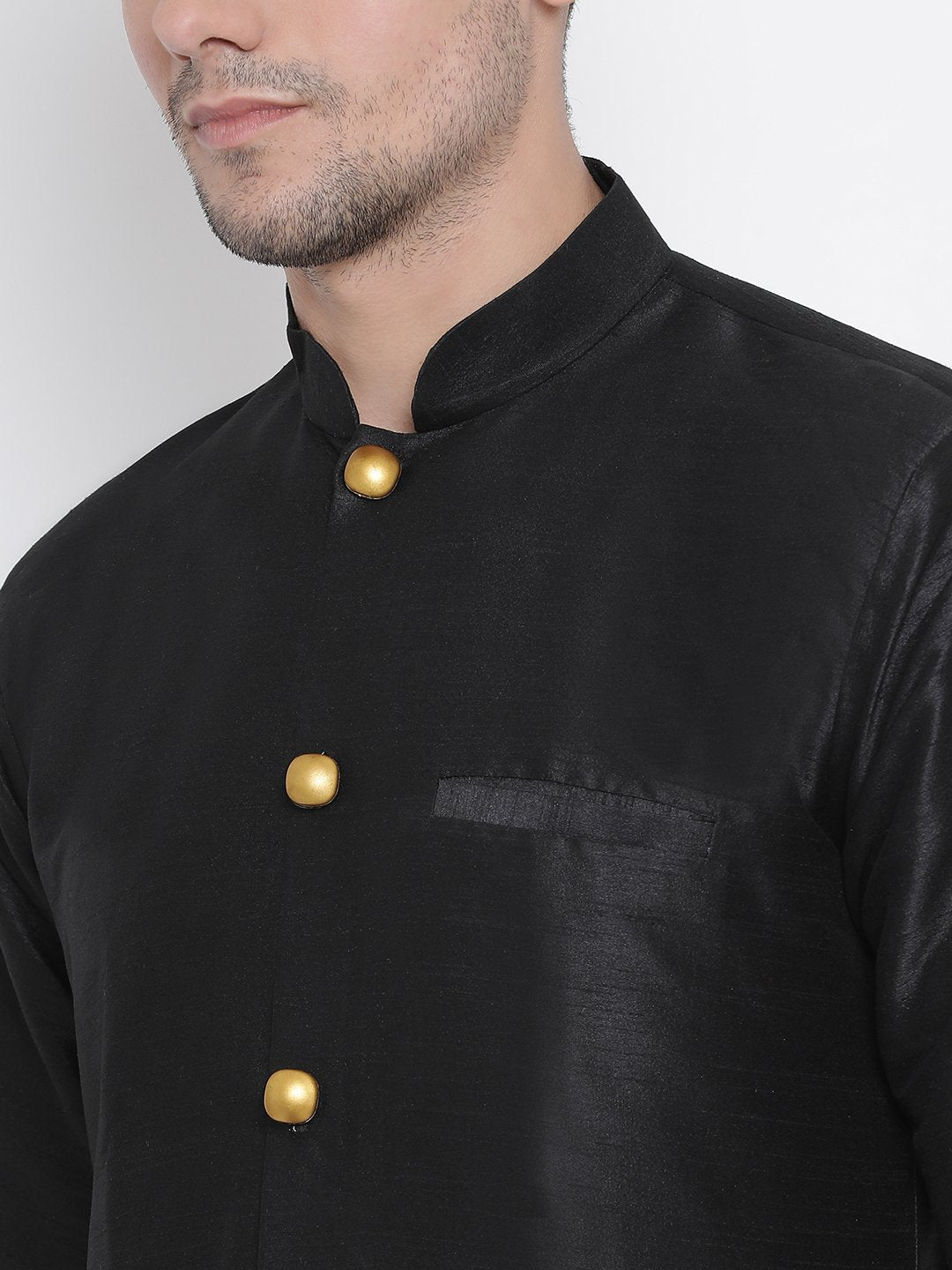 Men's Black Cotton Silk Blend Kurta and Pyjama Set